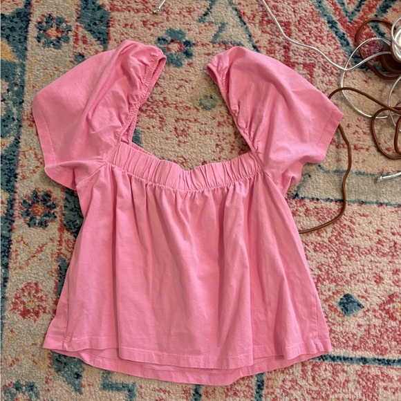 H&M Pink Puff Sleeve Square-Neck Top - Picture 4 of 4